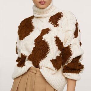 Mango Patchwork Pattern Oversized Turtleneck Sweater